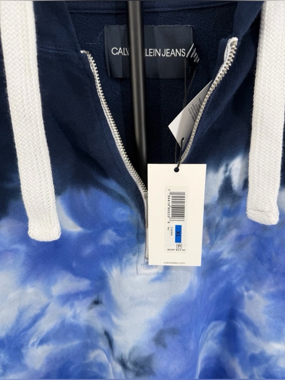 Calvin Klein Jeans Hoodie Women XL Blue Tie Dye Cropped Pullover Zip Neck NWT - Picture 7 of 13